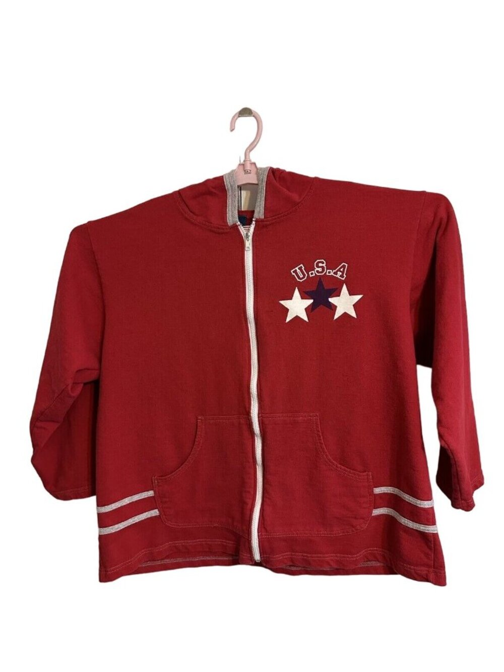 Vintage USA Star Zip Front Hoodie Jacket Red Women’s Medium Patriotic Y2K Casual - Picture 3 of 9